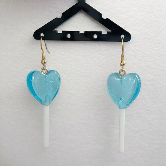 Heart Lollipop Earrings - Blue