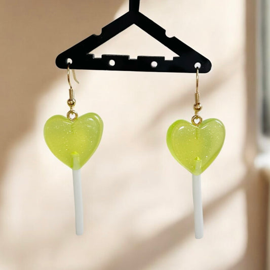 Heart Lollipop Earrings - Green