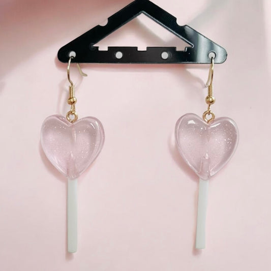 Heart Lollipop Earrings - Pinky Purple